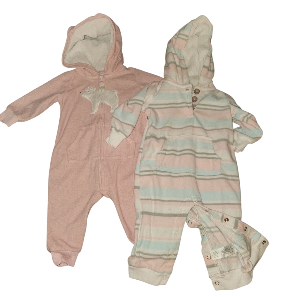 Carter's Cozy Pink and Striped Kids One Piece Set With Hoodie